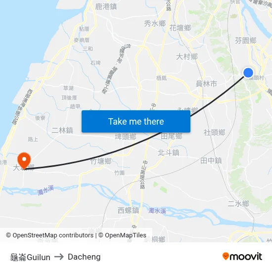龜崙Guilun to Dacheng map