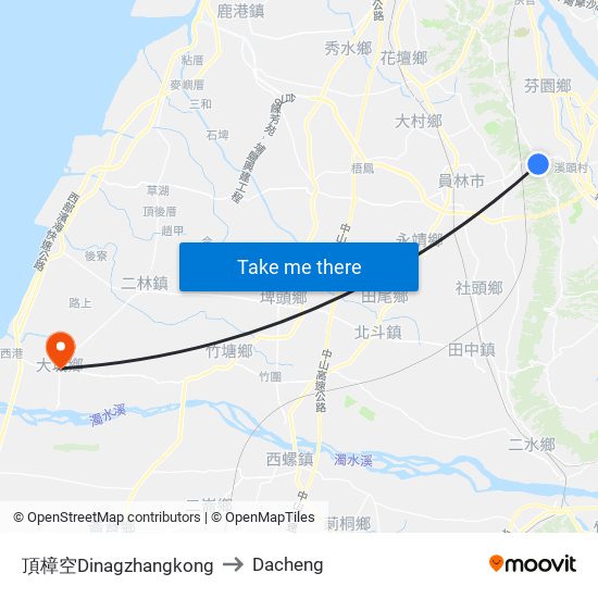 頂樟空Dinagzhangkong to Dacheng map