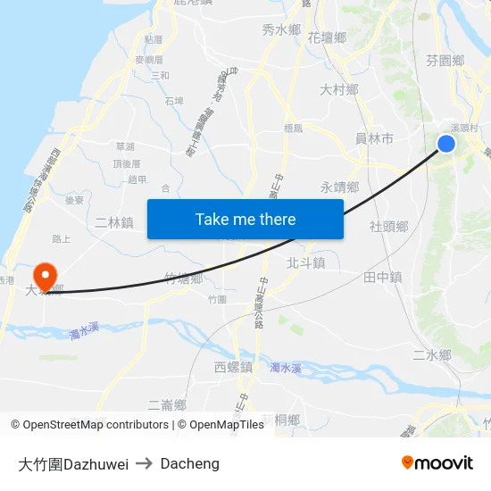 大竹圍Dazhuwei to Dacheng map