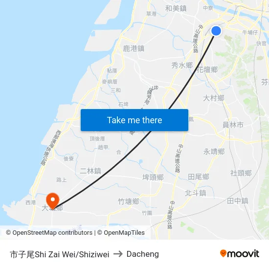 市子尾Shi Zai Wei/Shiziwei to Dacheng map