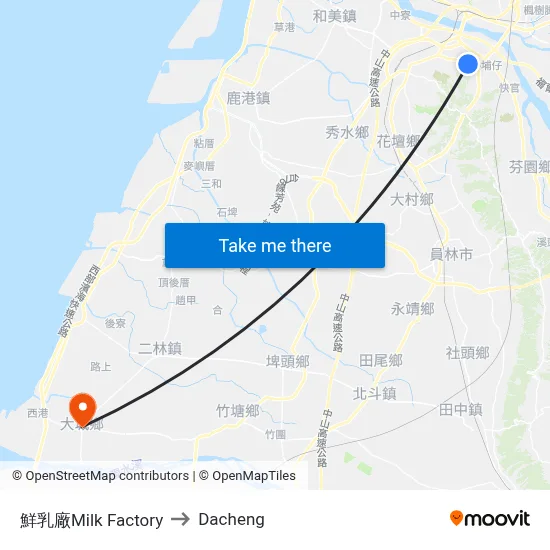 鮮乳廠Milk Factory to Dacheng map