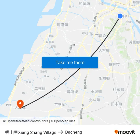 香山里Xiang Shang Village to Dacheng map