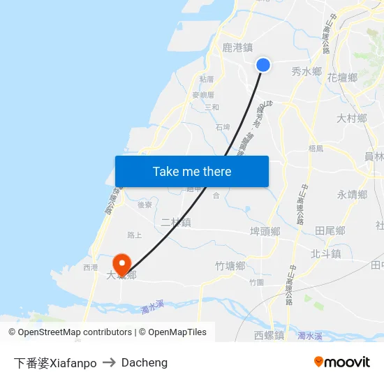 下番婆Xiafanpo to Dacheng map