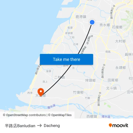 半路店Banludian to Dacheng map