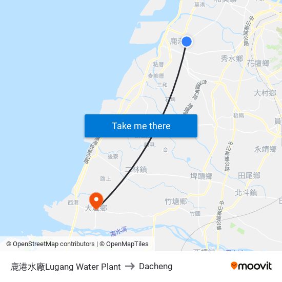 鹿港水廠Lugang Water Plant to Dacheng map