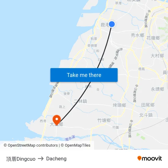 頂厝Dingcuo to Dacheng map