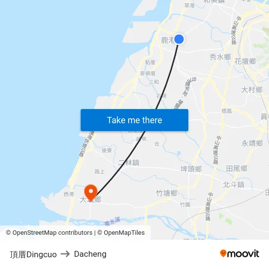 Dingcuo to Dacheng map