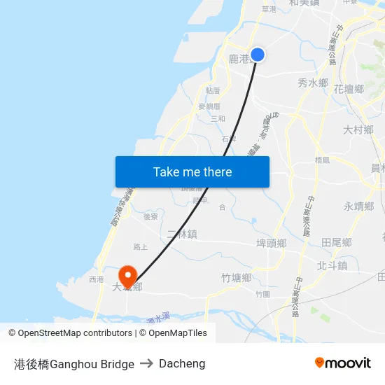 Ganghou Bridge to Dacheng map