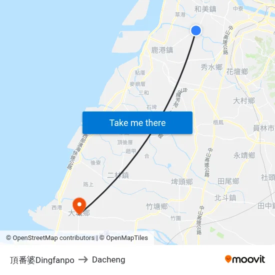 頂番婆Dingfanpo to Dacheng map
