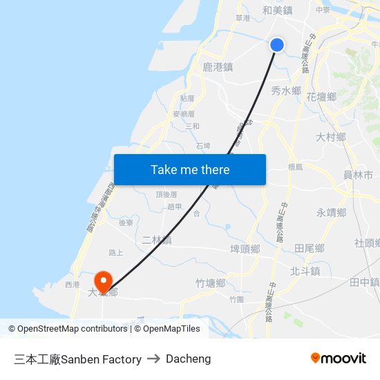 三本工廠Sanben Factory to Dacheng map