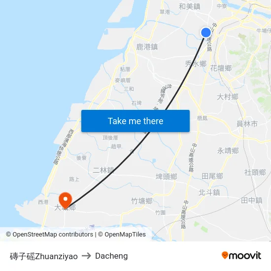 磚子磘Zhuanziyao to Dacheng map