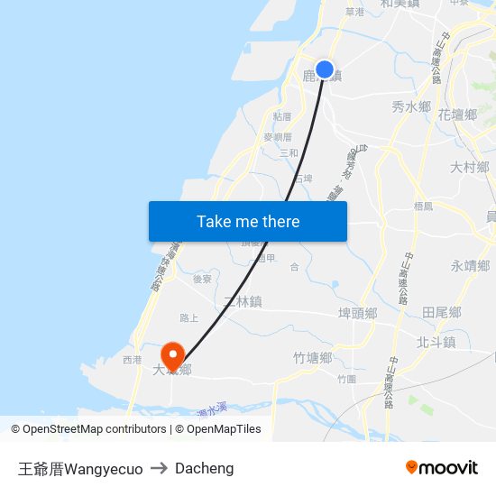 王爺厝Wangyecuo to Dacheng map