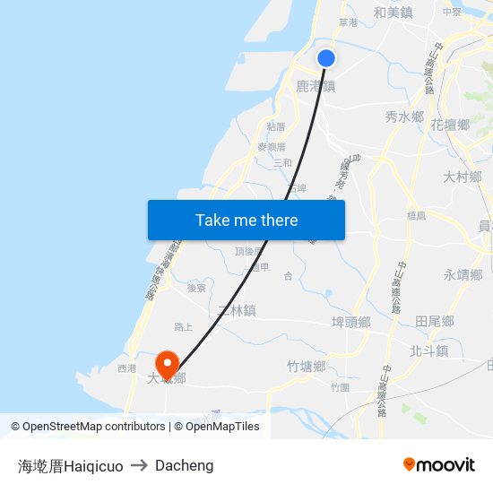 海墘厝Haiqicuo to Dacheng map