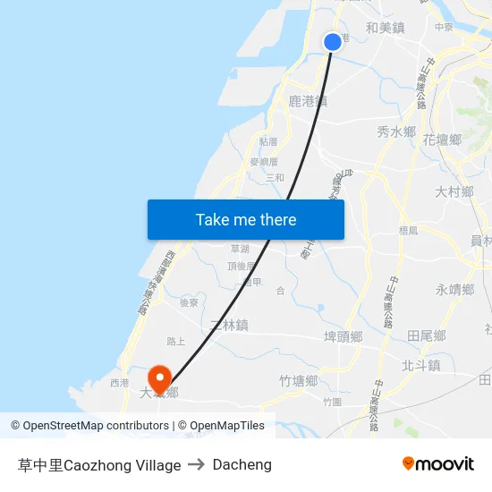 Caozhong Village to Dacheng map