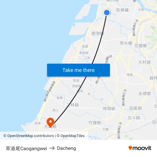 Caogangwei to Dacheng map