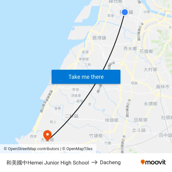 Hemei Junior High School to Dacheng map