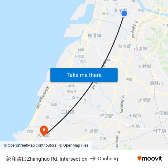 彰和路口Zhanghuo Rd. Intersection to Dacheng map