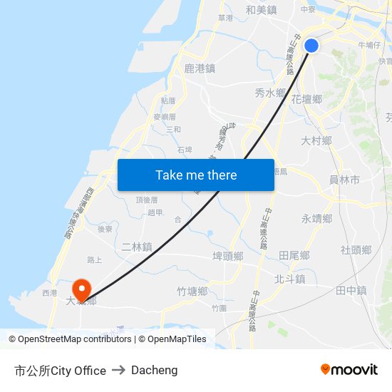 市公所City Office to Dacheng map