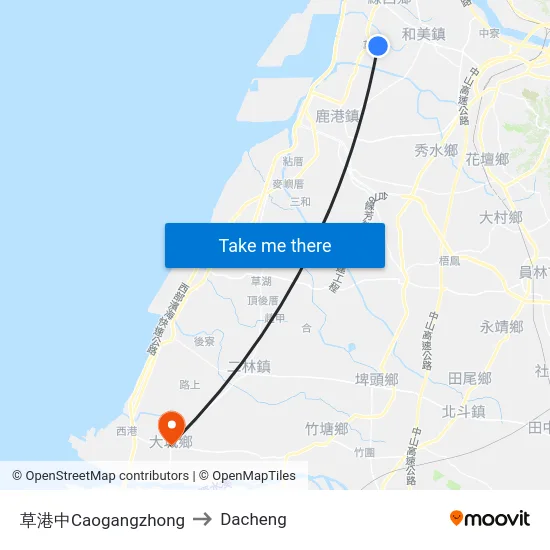 草港中Caogangzhong to Dacheng map