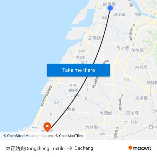 東正紡織Dongzheng Textile to Dacheng map