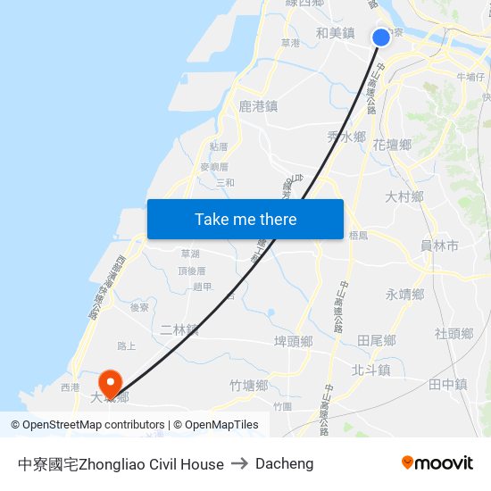 中寮國宅Zhongliao Civil House to Dacheng map