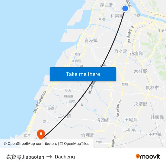 嘉寶潭Jiabaotan to Dacheng map