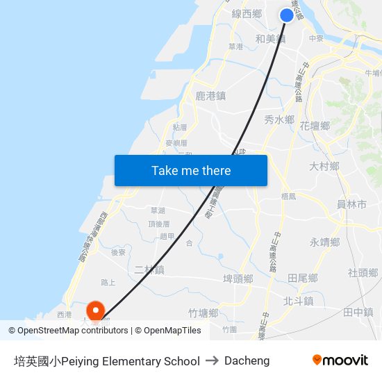 培英國小Peiying Elementary School to Dacheng map