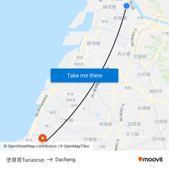 塗厝厝Tucuocuo to Dacheng map