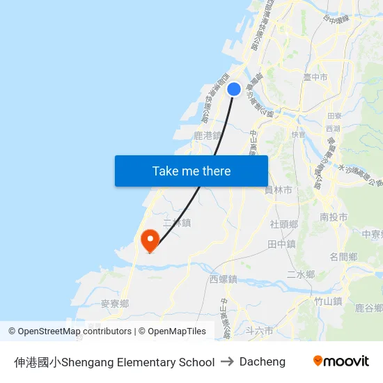 Shengang Elementary School to Dacheng map