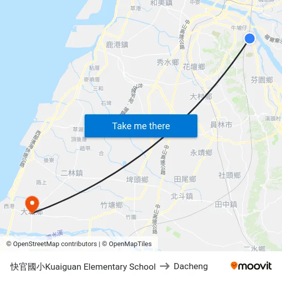 快官國小Kuaiguan Elementary School to Dacheng map