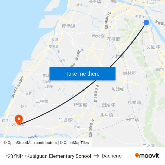 快官國小Kuaiguan Elementary School to Dacheng map