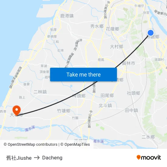 舊社Jiushe to Dacheng map