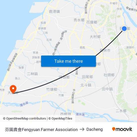 芬園農會Fengyuan Farmer Association to Dacheng map