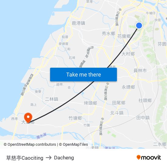 草慈亭Caociting to Dacheng map