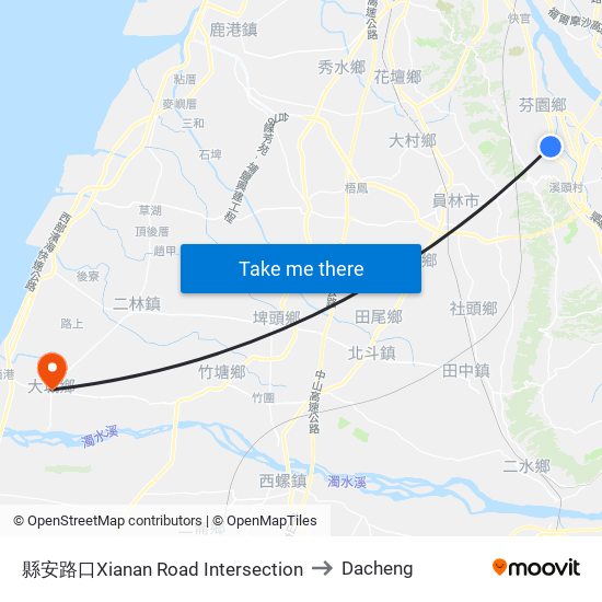 縣安路口Xianan Road Intersection to Dacheng map