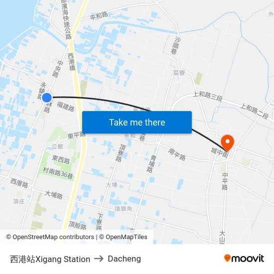 西港站Xigang Station to Dacheng map