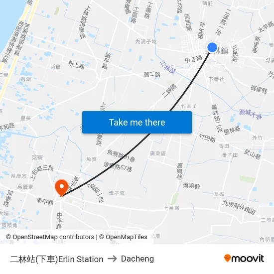 二林站(下車)Erlin Station to Dacheng map