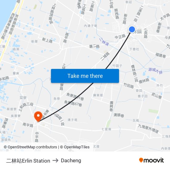 二林站Erlin Station to Dacheng map