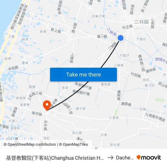 基督教醫院(下客站)Changhua Christian Hospital to Dacheng map