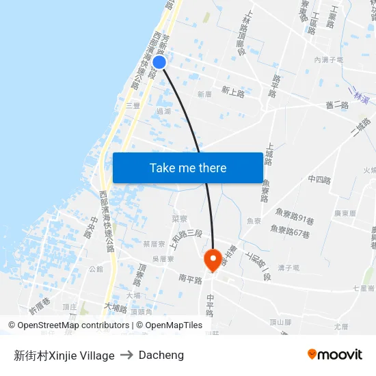 新街村Xinjie Village to Dacheng map
