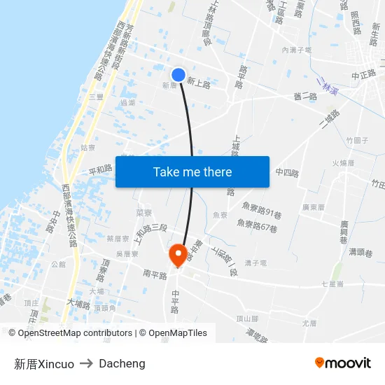 新厝Xincuo to Dacheng map