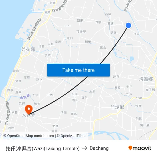 挖仔(泰興宮)Wazi(Taixing Temple) to Dacheng map