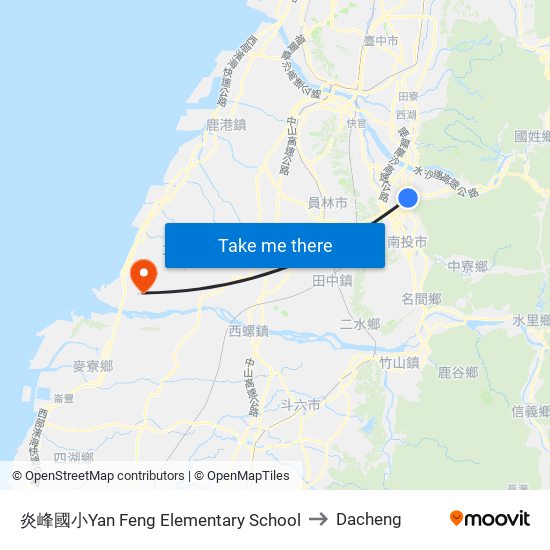 炎峰國小Yan Feng Elementary School to Dacheng map