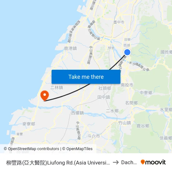 柳豐路(亞大醫院)Liufong Rd.(Asia University Hospital) to Dacheng map
