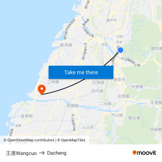 王厝Wangcuo to Dacheng map