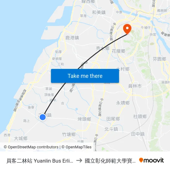 員客二林站 Yuanlin Bus Erlin Staion to 國立彰化師範大學寶山校區 map