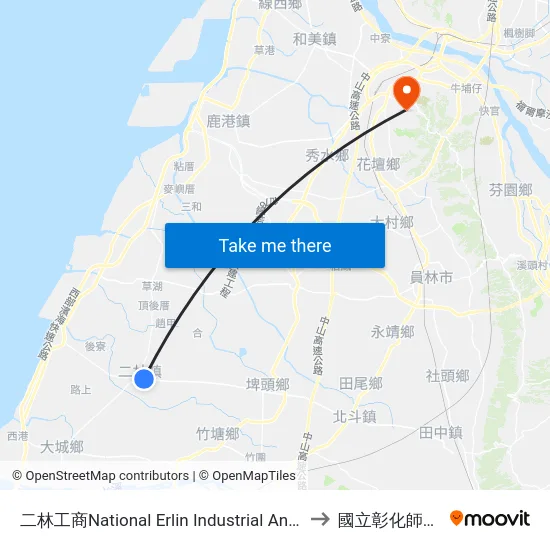 二林工商National Erlin Industrial  And Commercial Vocational High School to 國立彰化師範大學寶山校區 map