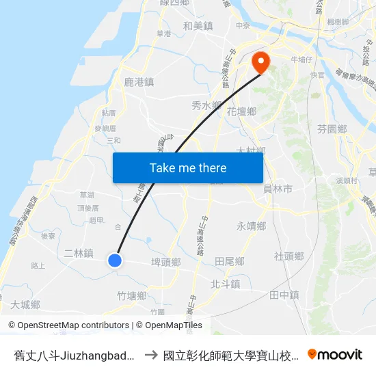 舊丈八斗Jiuzhangbadou to 國立彰化師範大學寶山校區 map