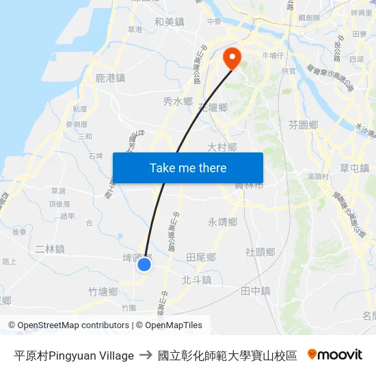 平原村Pingyuan Village to 國立彰化師範大學寶山校區 map
