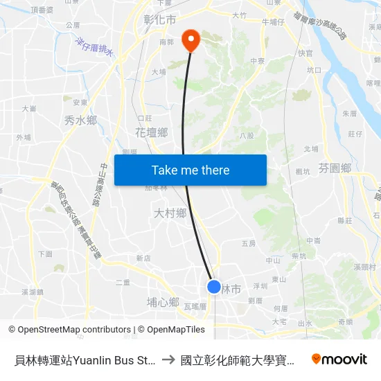 員林轉運站Yuanlin Bus Station to 國立彰化師範大學寶山校區 map